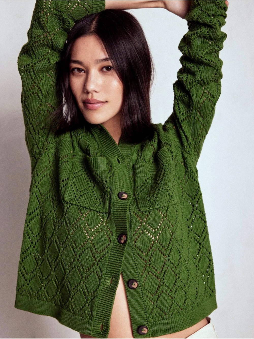NWT Boden Astrid Knitted Shirt Green Cardigan Sweater Size M